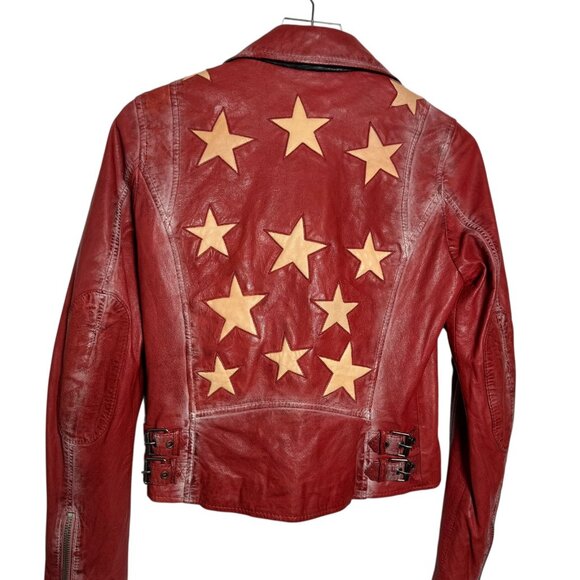 Mauritius Leather Jackets & Blazers - Mauritius Leather Women's Christy Scatter Star Red Leather Moto Jacket Size XS